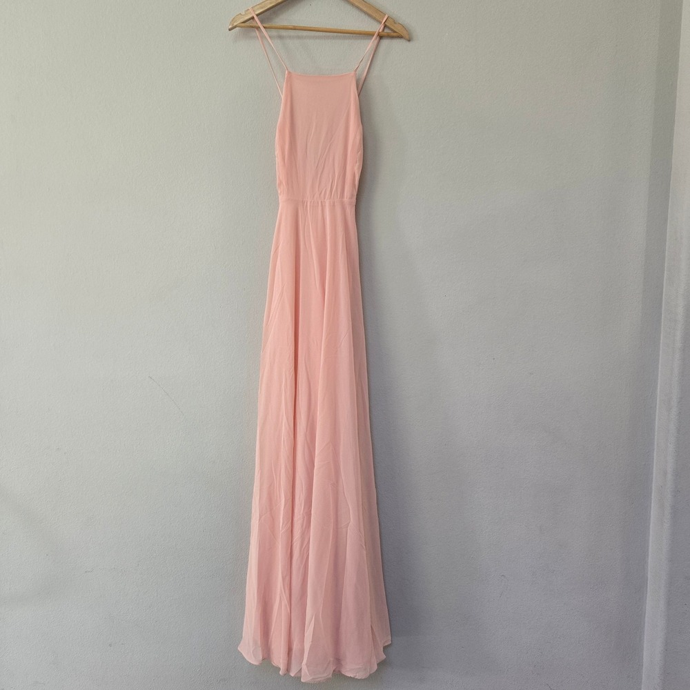 Leshop Maxi Dress Womens S Pink Chiffon Open Back Strappy Formal Evening Gown